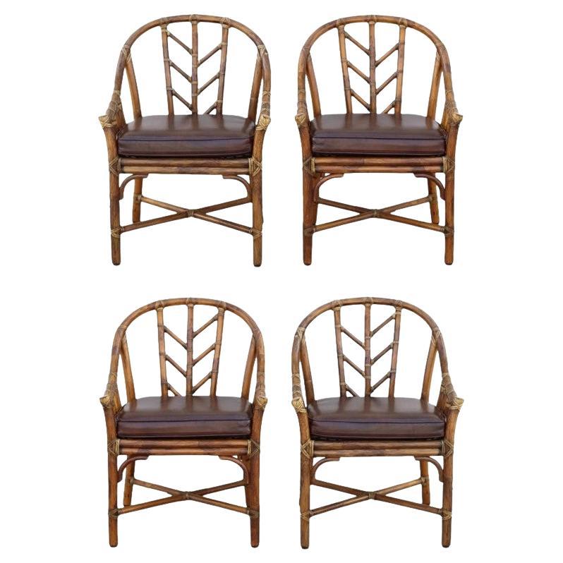 Set of Four McGuire Organic Modern Rattan Bamboo Dining Chairs