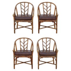 Set of Four McGuire Organic Modern Rattan Bamboo Dining Chairs