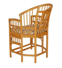Set of Four Rattan Bamboo Arm Dining Chairs Chinese Chippendale