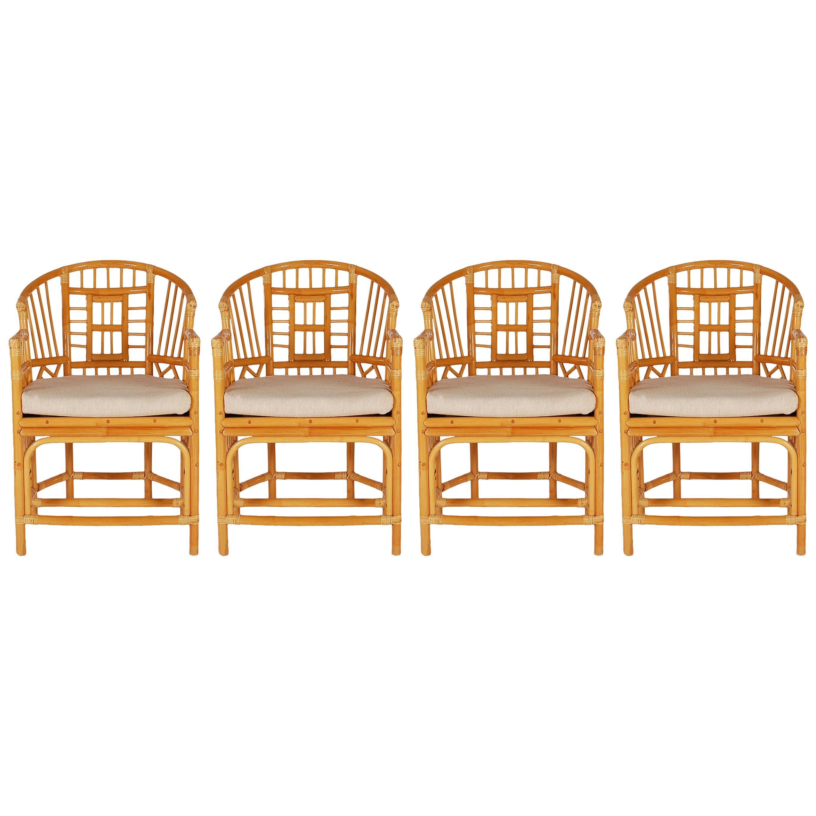 Set of Four Rattan Bamboo Arm Dining Chairs Chinese Chippendale at 1stDibs
