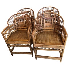 Set of Four Rattan Bamboo Brighton Arm Dining Chairs Chinese Chippendale
