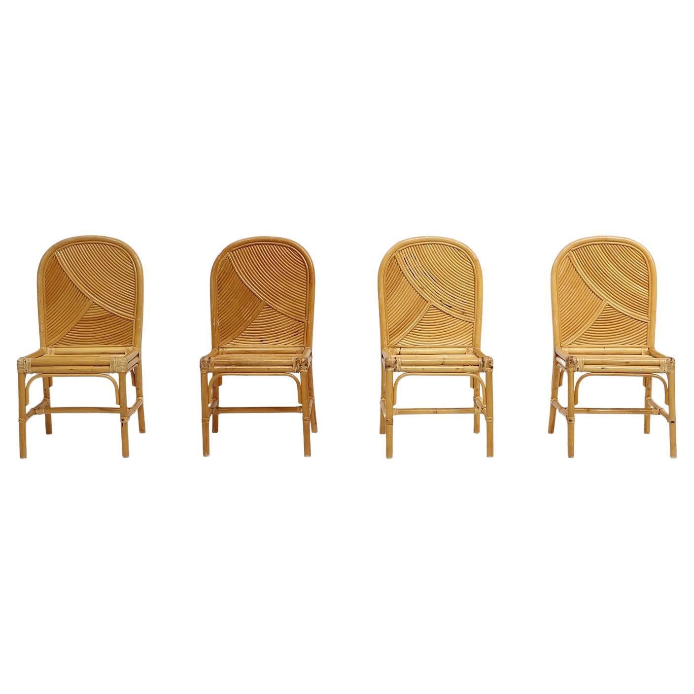 Set of Four Bamboo Rattan Peacock Dining Armchairs at 1stDibs