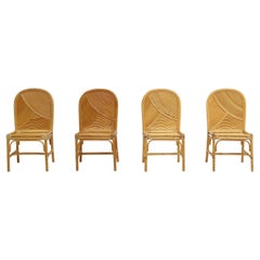 Set of Four Rattan Bamboo Dining Chairs, 1960s