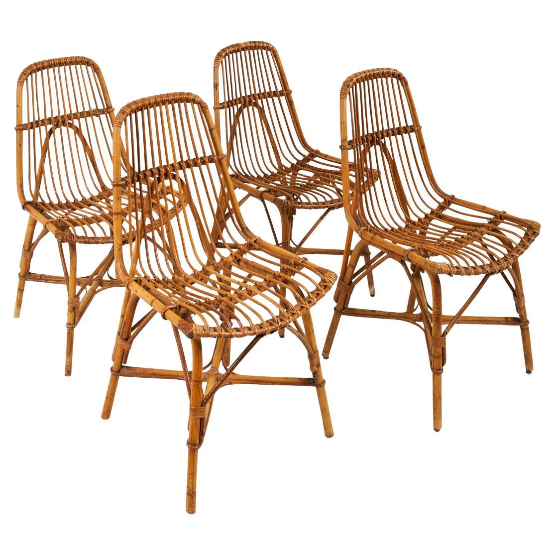Set of Four Rattan Dining Chairs, France For Sale