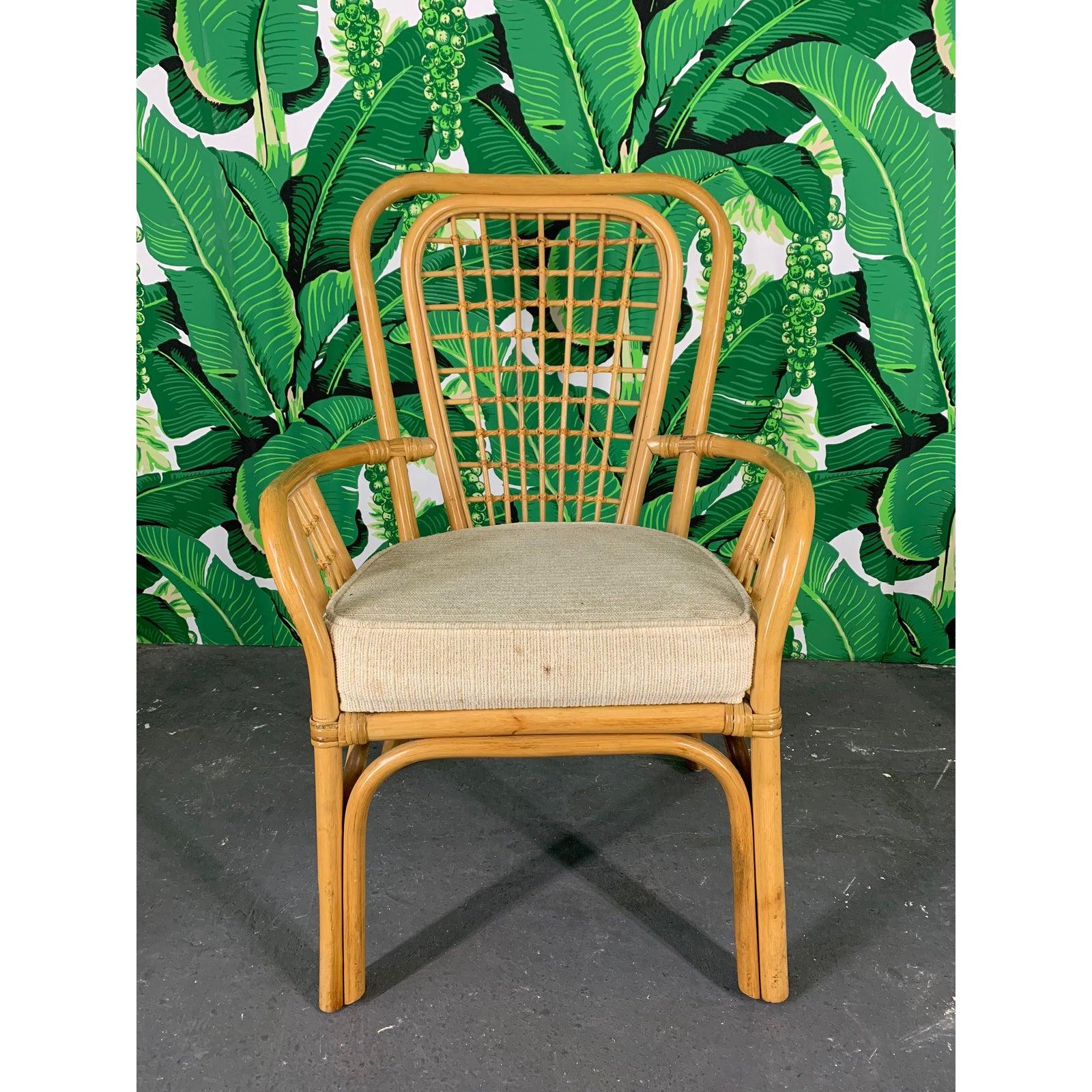 Set of Four Rattan Fan Back Arm Chairs In Good Condition In Jacksonville, FL