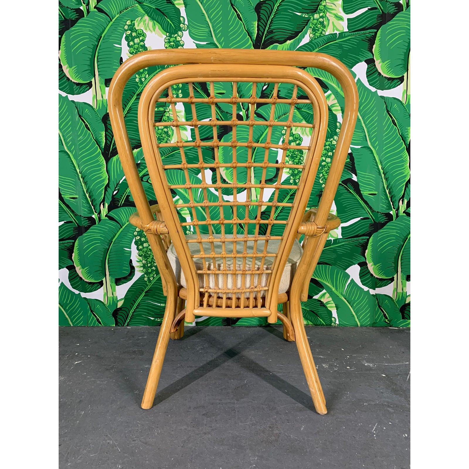 Late 20th Century Set of Four Rattan Fan Back Arm Chairs