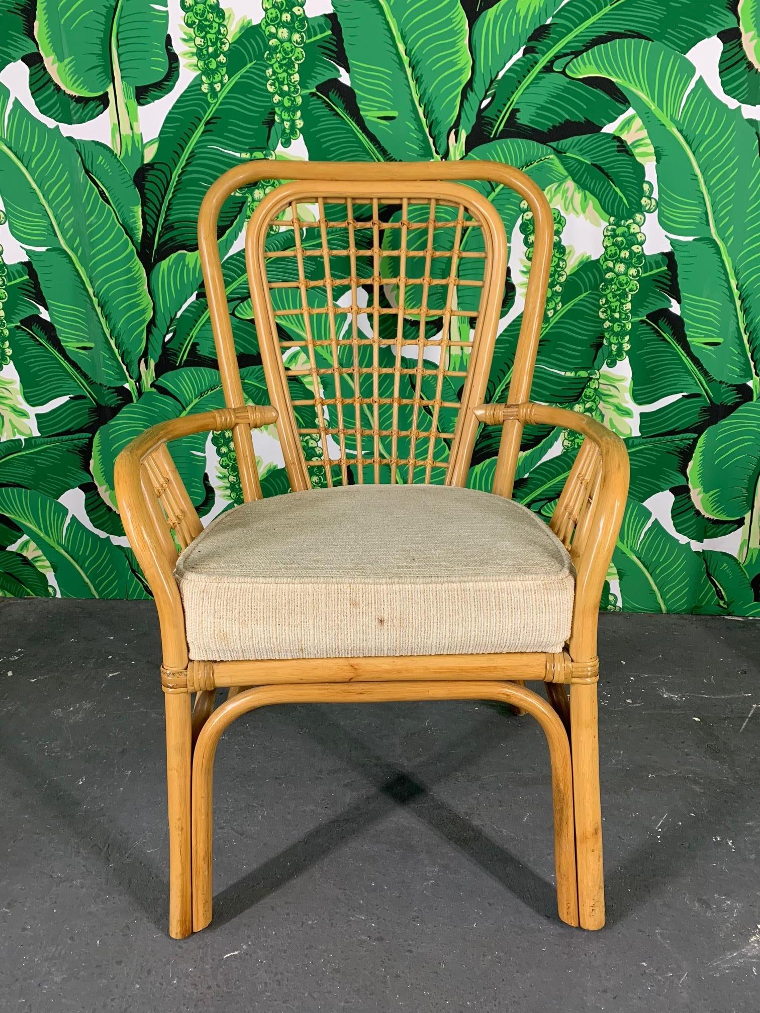 Organic Modern Set of Four Rattan Fan Back Armchairs