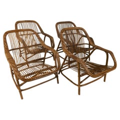 Set of Four Rattan Lounge Chairs with Schumacher Fabric, France