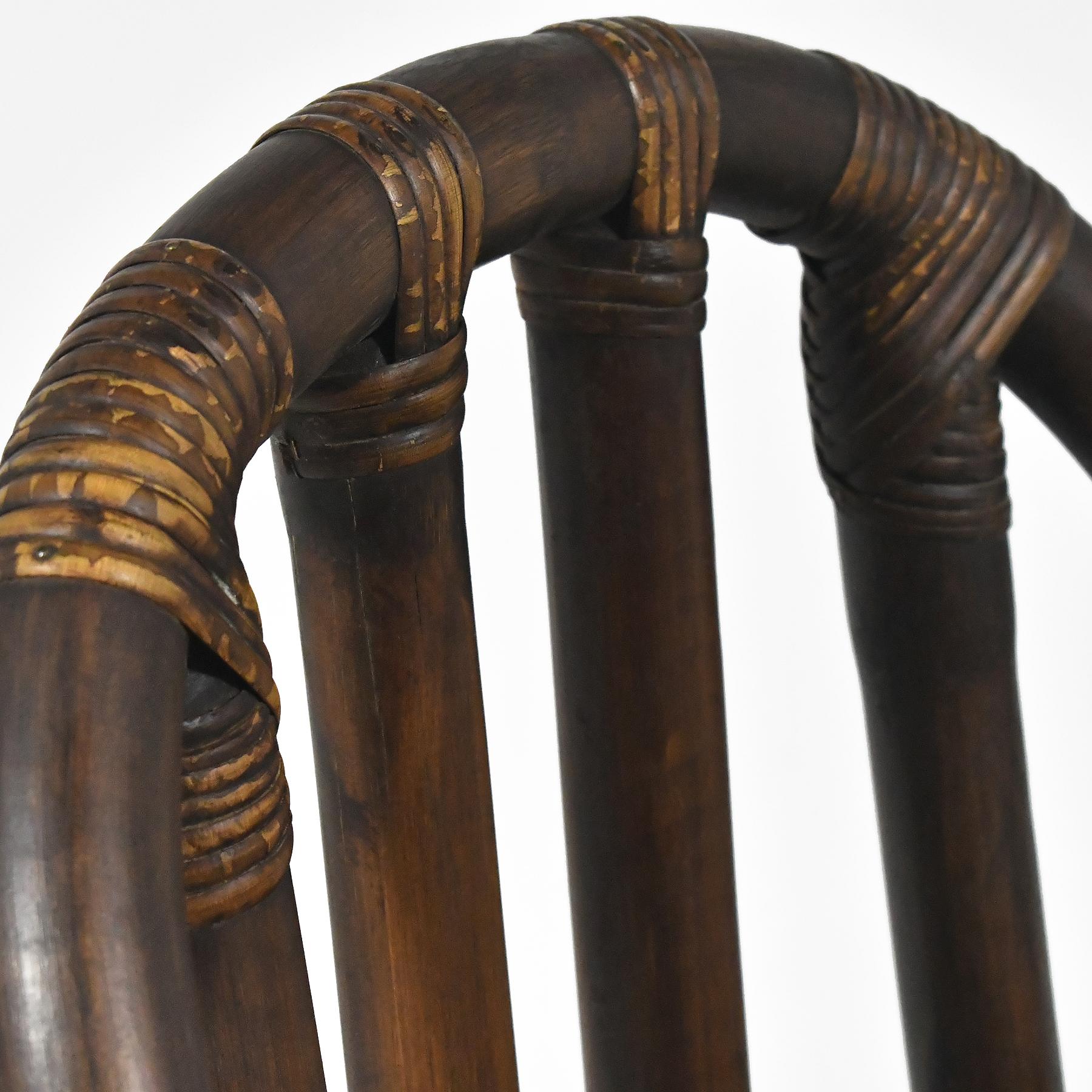 Set of Four Rattan Organic Modern Swivel Bar Stools For Sale 4