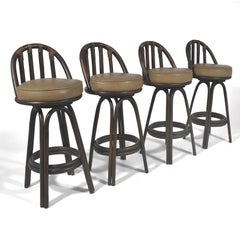 Set of Four Rattan Organic Modern Swivel Bar Stools