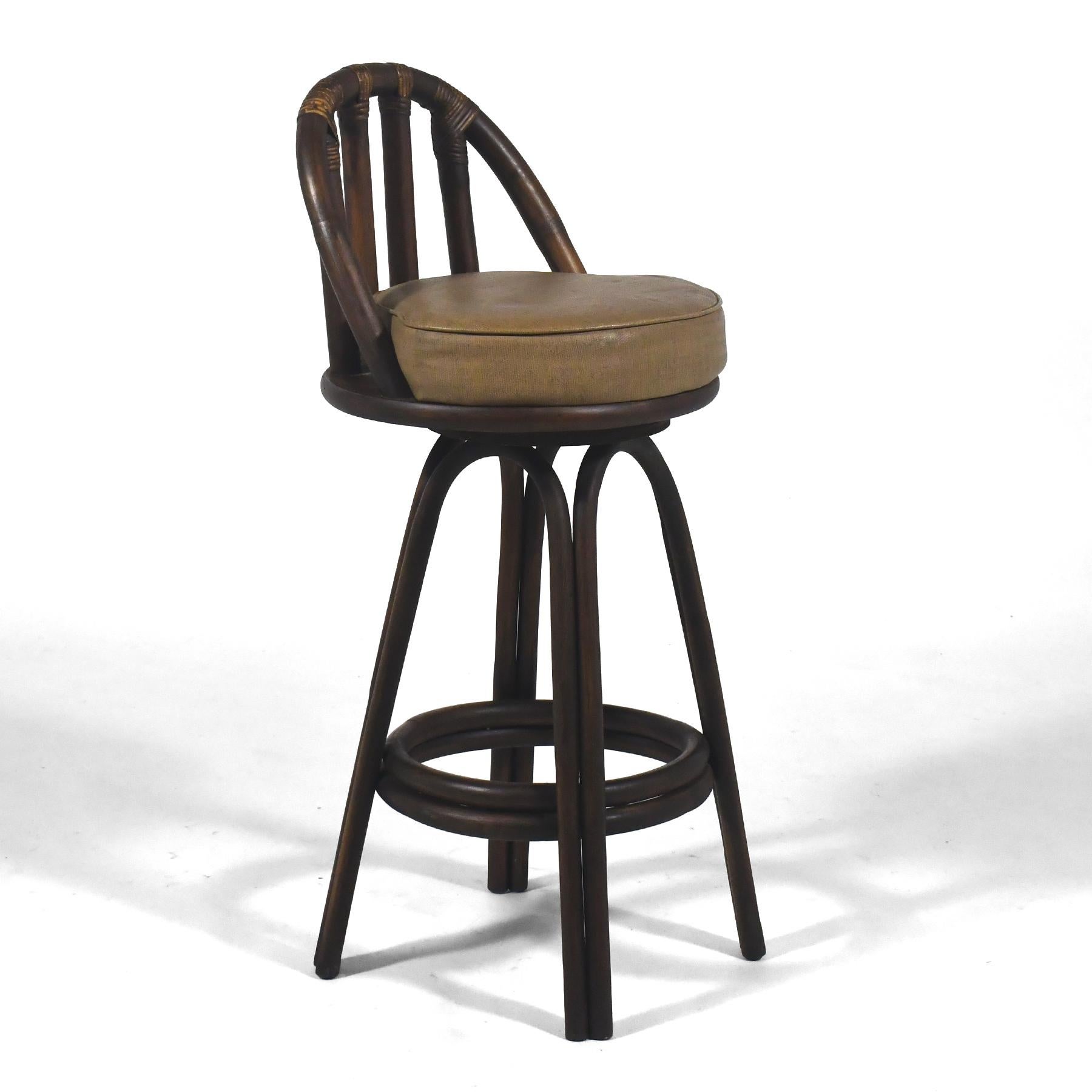 Set of Four Rattan Organic Modern Swivel Bar Stools In Good Condition For Sale In Highland, IN