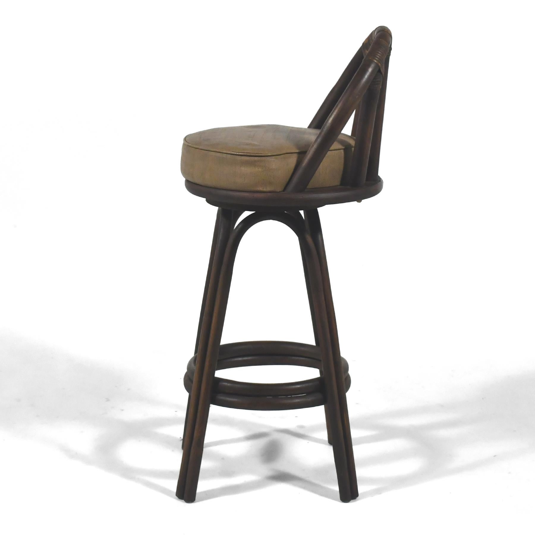 Set of Four Rattan Organic Modern Swivel Bar Stools For Sale 1