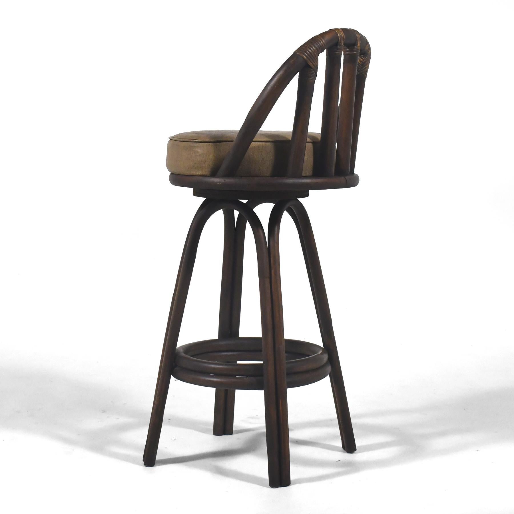 Set of Four Rattan Organic Modern Swivel Bar Stools For Sale 2