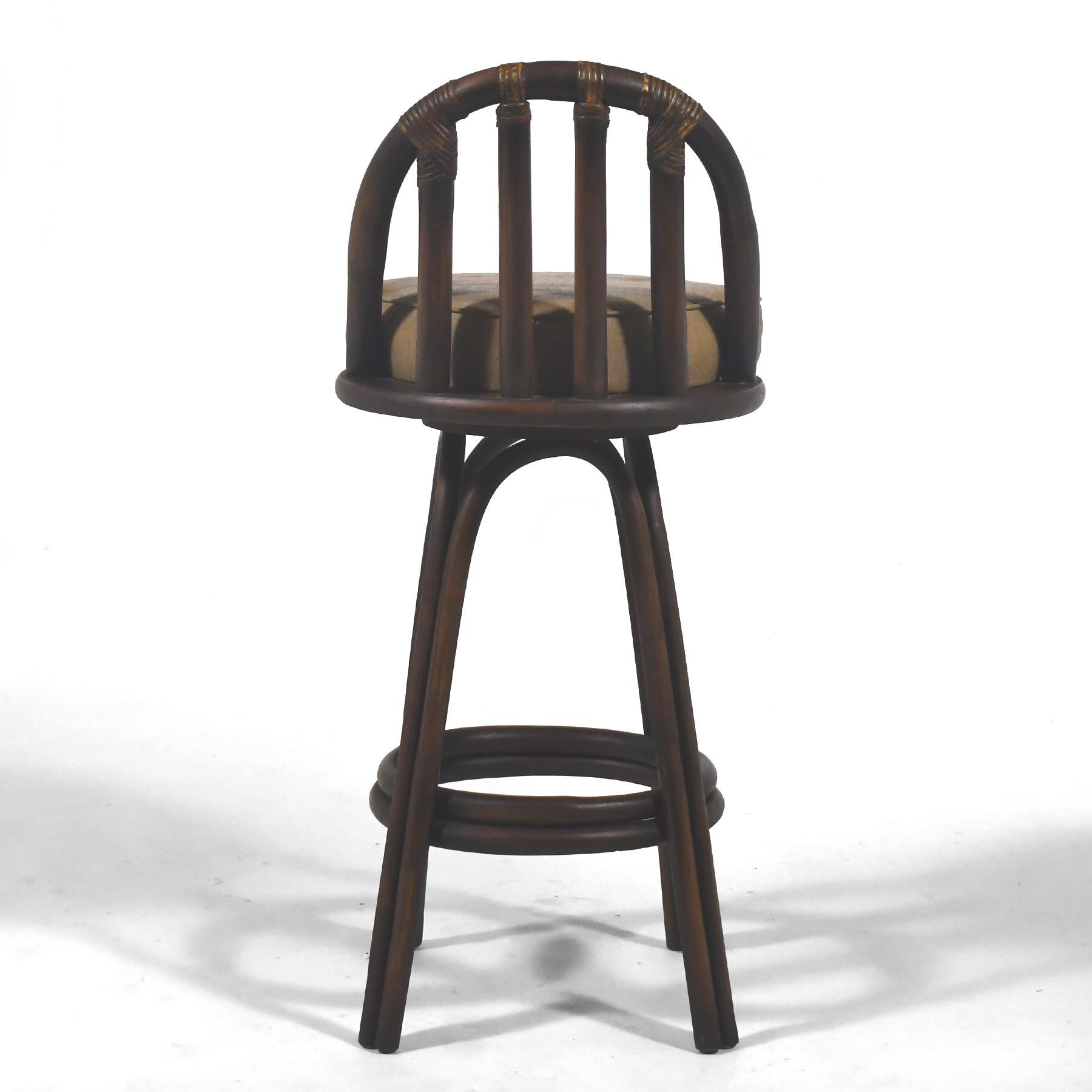 Set of Four Rattan Organic Modern Swivel Bar Stools For Sale 3