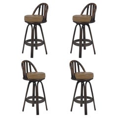Set of Four Rattan Organic Modern Swivel Bar Stools