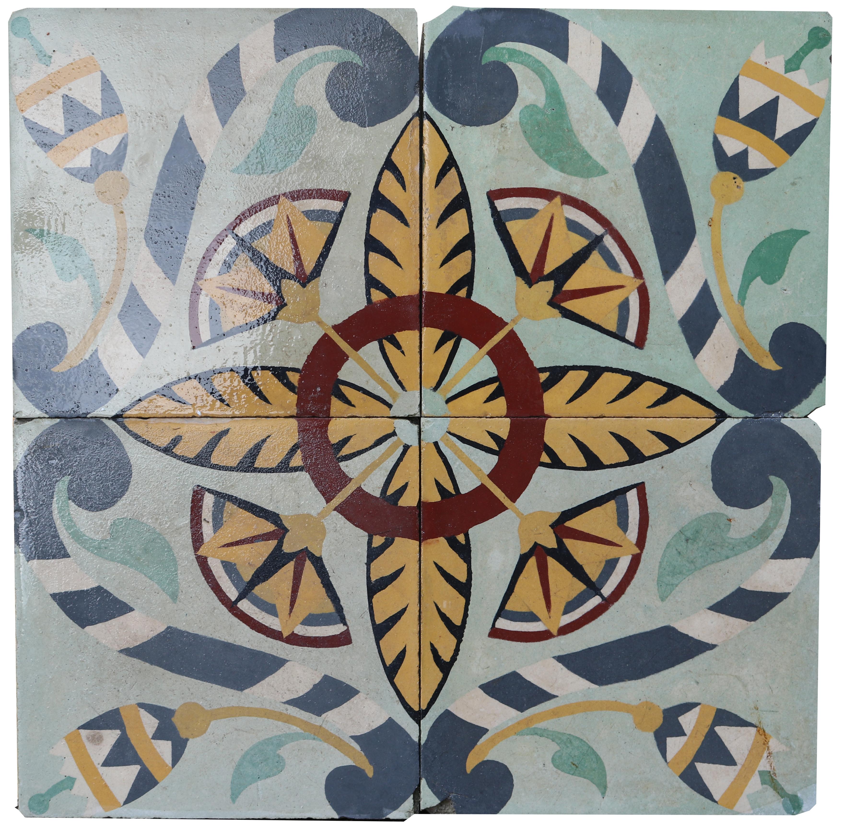 20th Century Set of Four Reclaimed Patterned Tiles For Sale