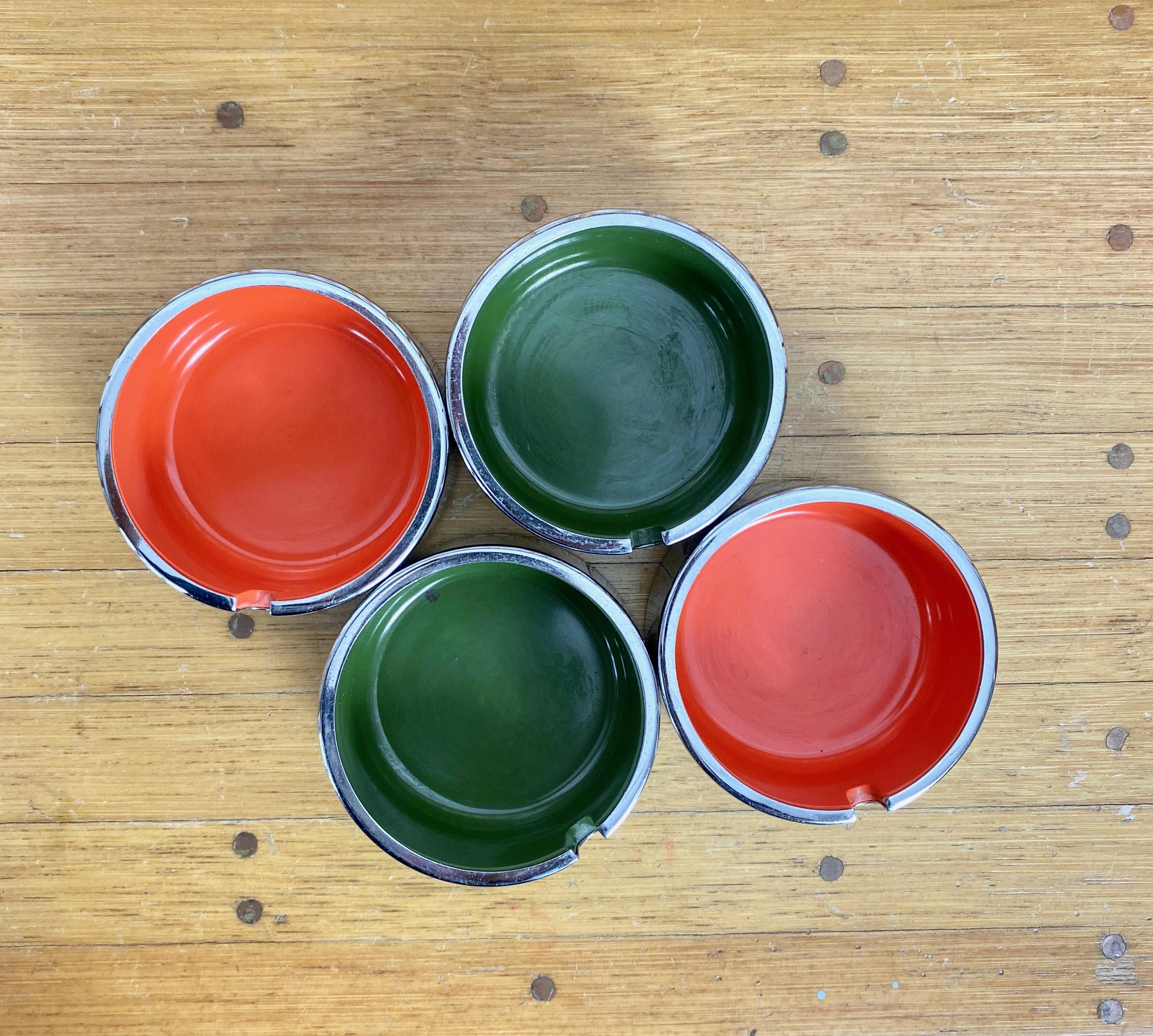 American Set of Four Red and Green Tower Ashtray by Isamu Kenmochi 'Signed', 1960s