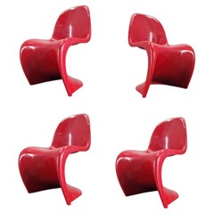 Set of Four Red Chairs by Verner Panton for Herman Miller/ Fehlbaum, 1970s