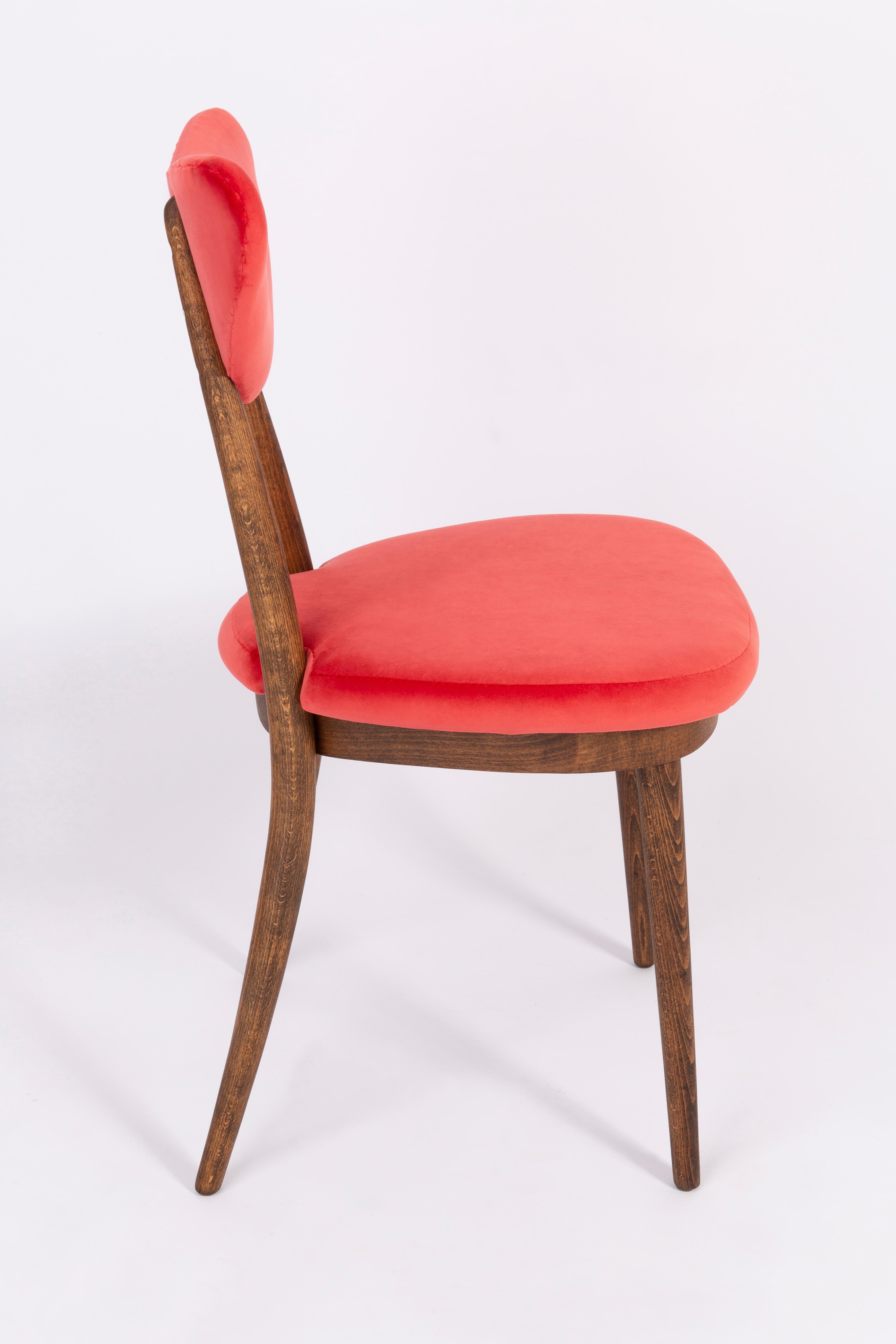 Set of Four Red Heart Chairs, Poland, 1960s For Sale 5