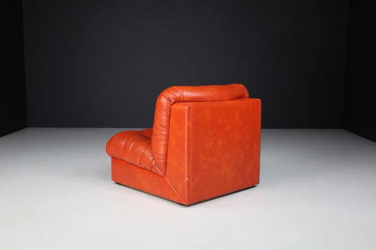 Set of Four Red Leather Mid century Lounge Chairs, Sofa , Italy 1970 For Sale at 1stDibs
