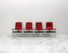 Set of Four Red Leather T Chairs, Katavolos & Littell & Kelley