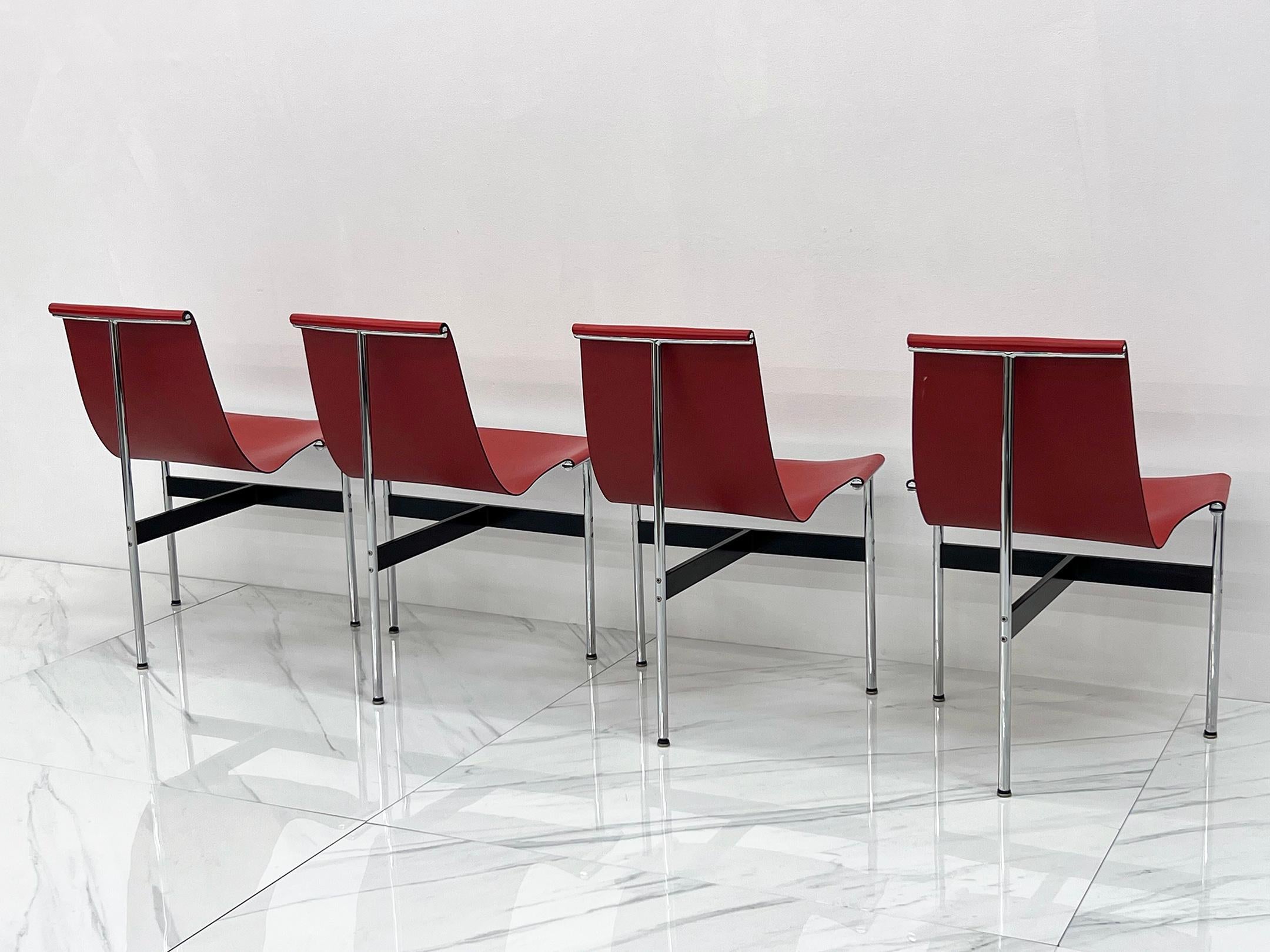 Ensemble de quatre chaises T en cuir rouge Katavolos & Littell & Kelley en vente 3