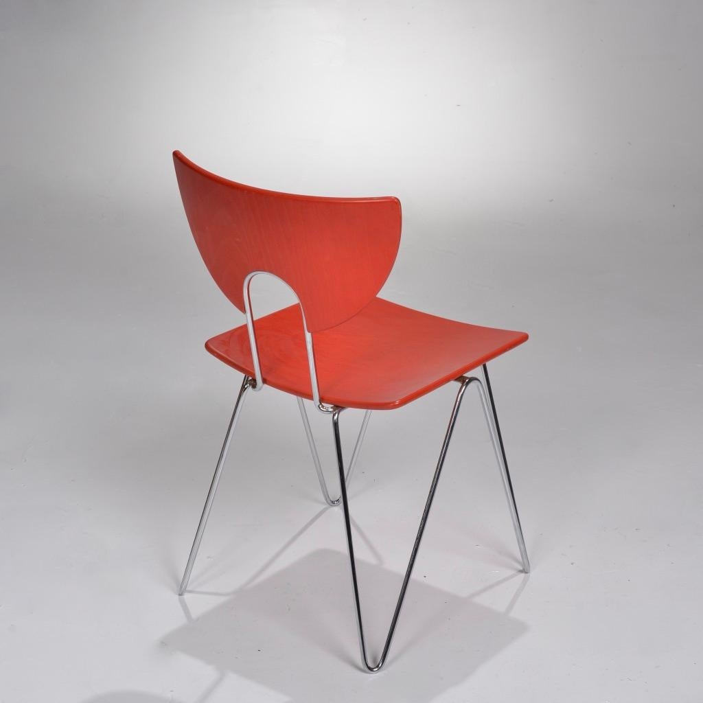 Late 20th Century Set of Four Red Mikado 1800 Side Chairs by Walter Leeman for Kusch + Co For Sale