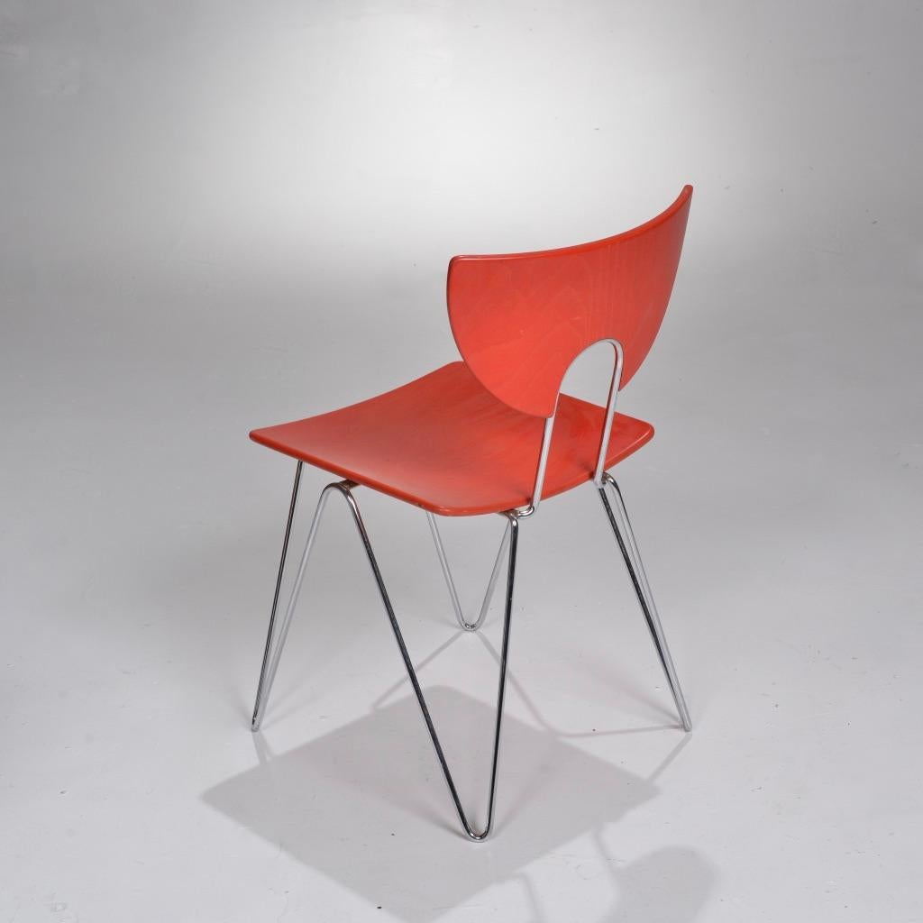 Set of Four Red Mikado 1800 Side Chairs by Walter Leeman for Kusch + Co For Sale 1