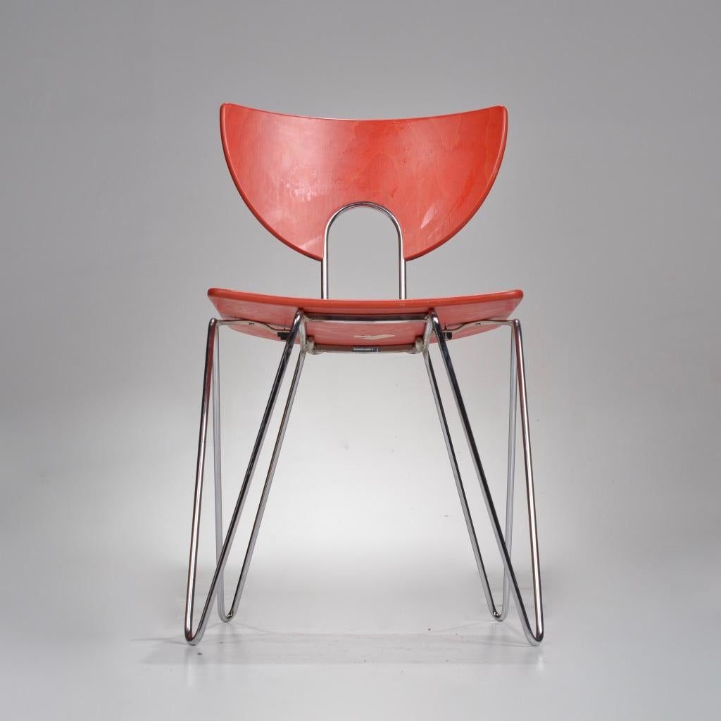Set of Four Red Mikado 1800 Side Chairs by Walter Leeman for Kusch + Co For Sale 2