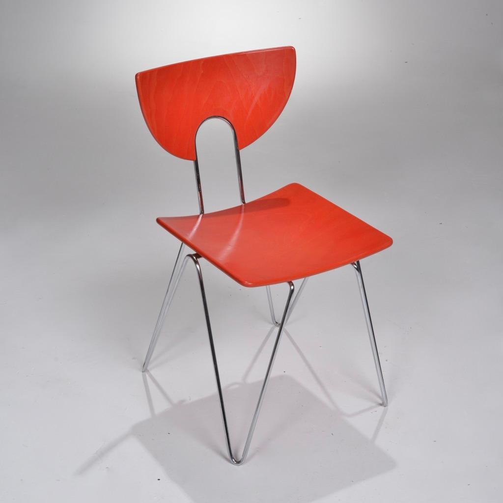 Satz von vier roten Mikado 1800 Beistellstühlen von Walter Leeman für Kusch + Co (Postmoderne) im Angebot