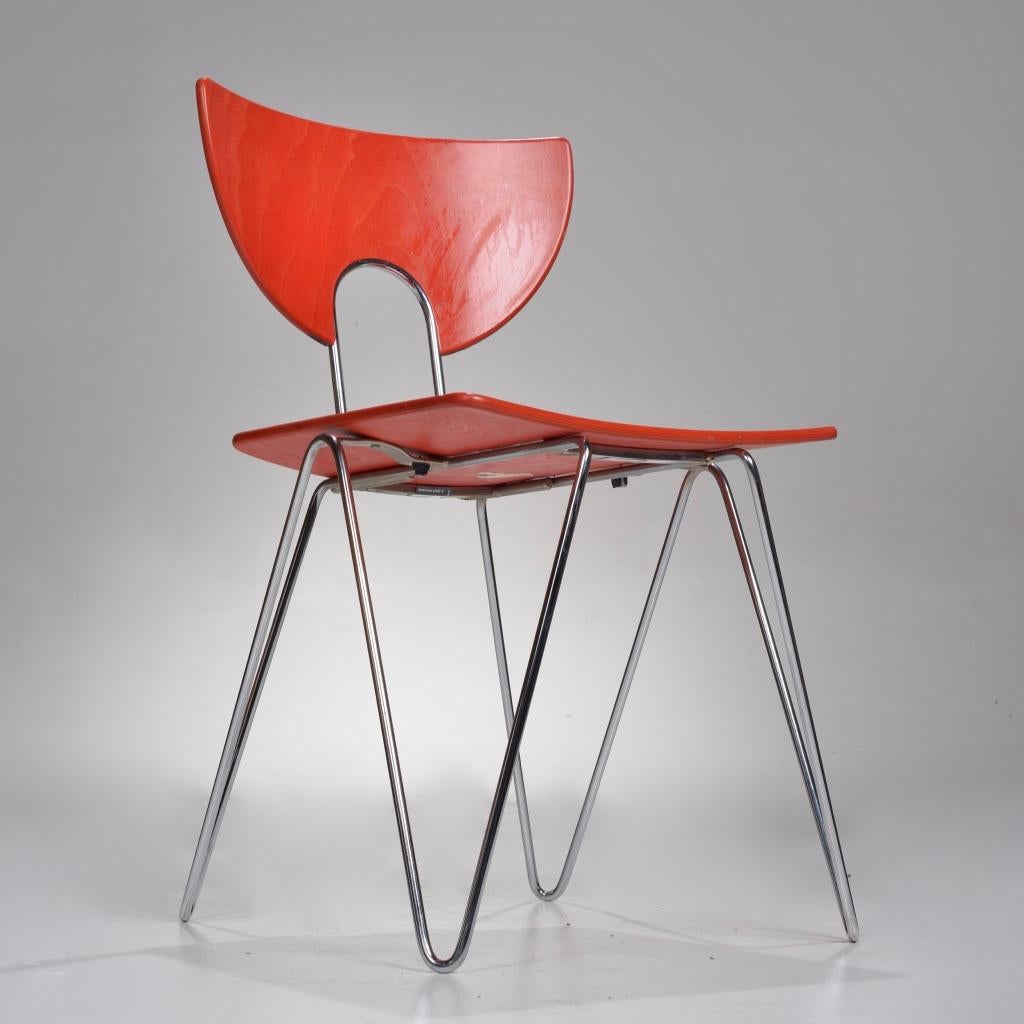Post-Modern Set of Four Red Mikado 1800 Side Chairs by Walter Leeman for Kusch + Co For Sale