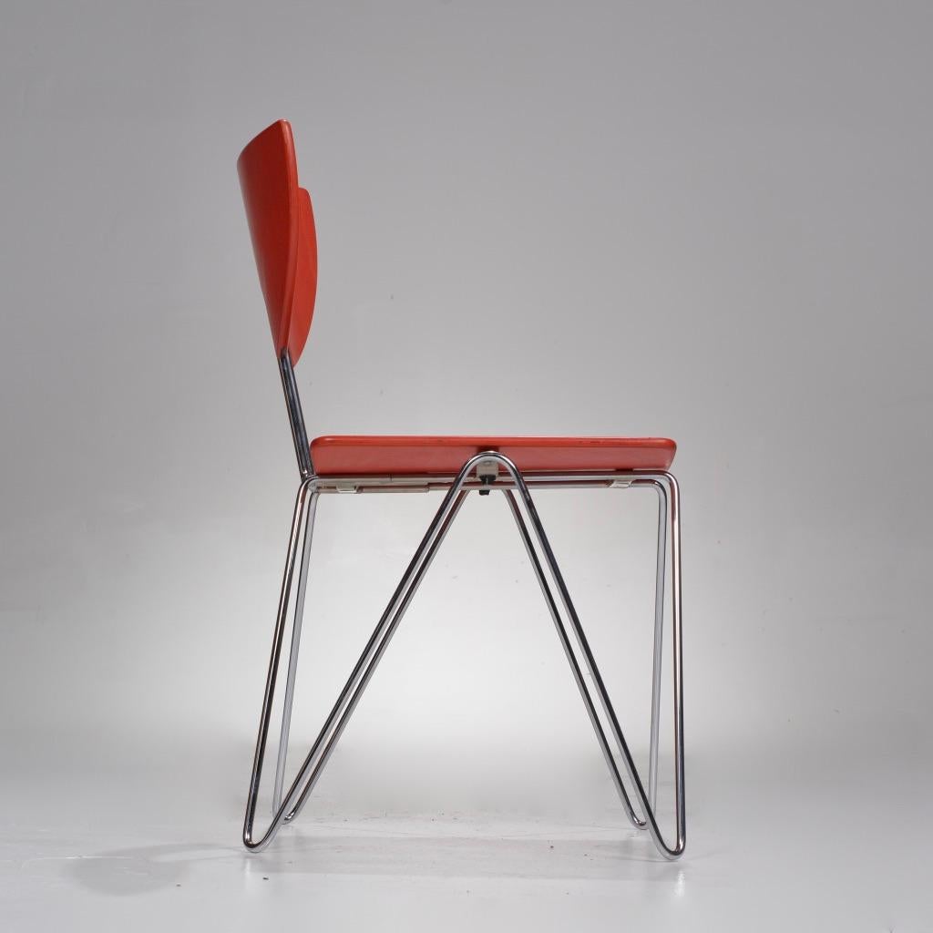 German Set of Four Red Mikado 1800 Side Chairs by Walter Leeman for Kusch + Co For Sale