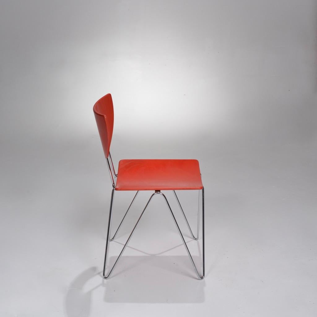 Molded Set of Four Red Mikado 1800 Side Chairs by Walter Leeman for Kusch + Co For Sale