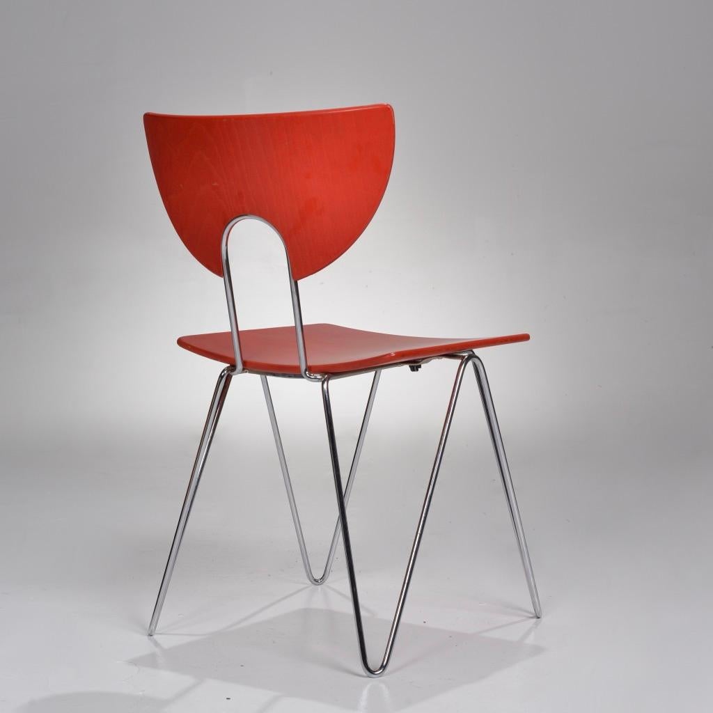 Set of Four Red Mikado 1800 Side Chairs by Walter Leeman for Kusch + Co In Good Condition For Sale In Los Angeles, CA