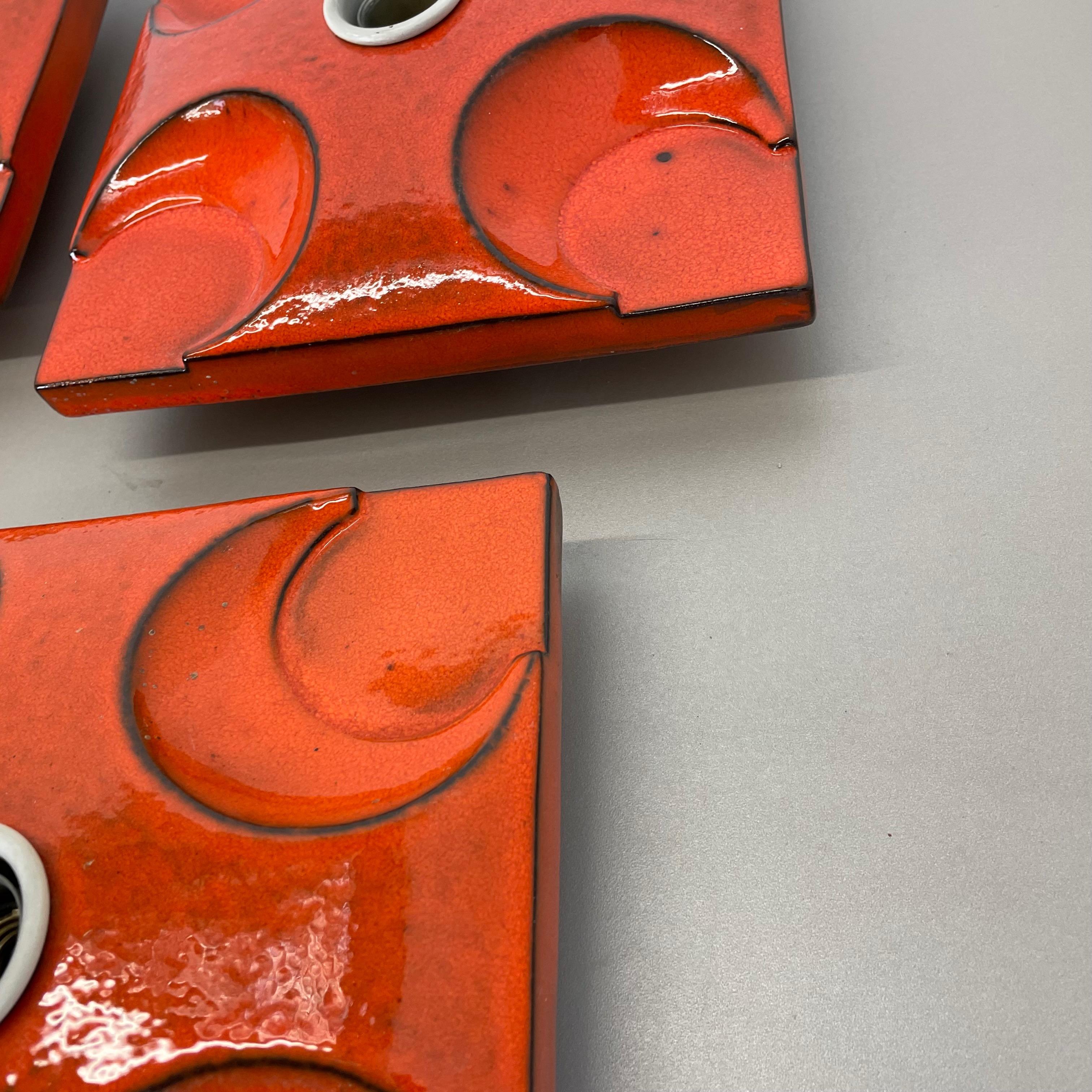 Ensemble de quatre lampes murales en céramique rouge-orange Fat Lava par Pan Ceramics Allemagne 1970 en vente 7