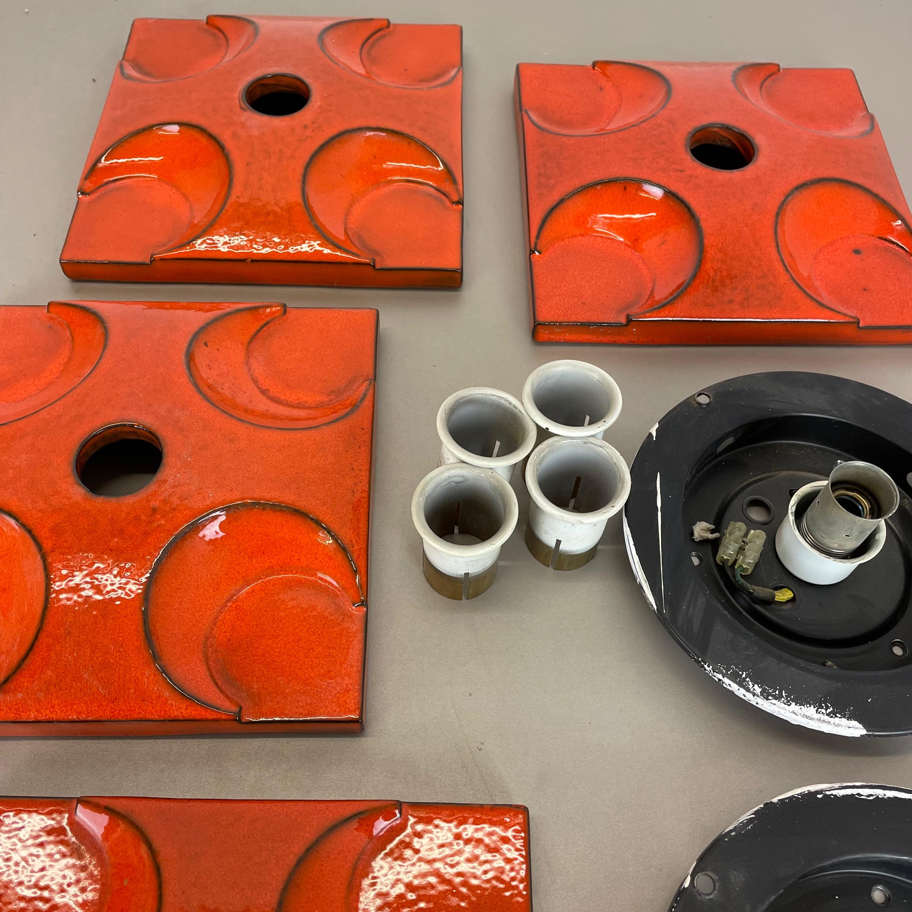Set of Four Red-Orange Ceramic Fat Lava Wall Lights by Pan Ceramics Germany 1970 For Sale 10