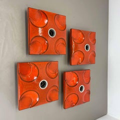 Set of Four Red-Orange Ceramic Fat Lava Wall Lights by Pan Ceramics Germany 1970