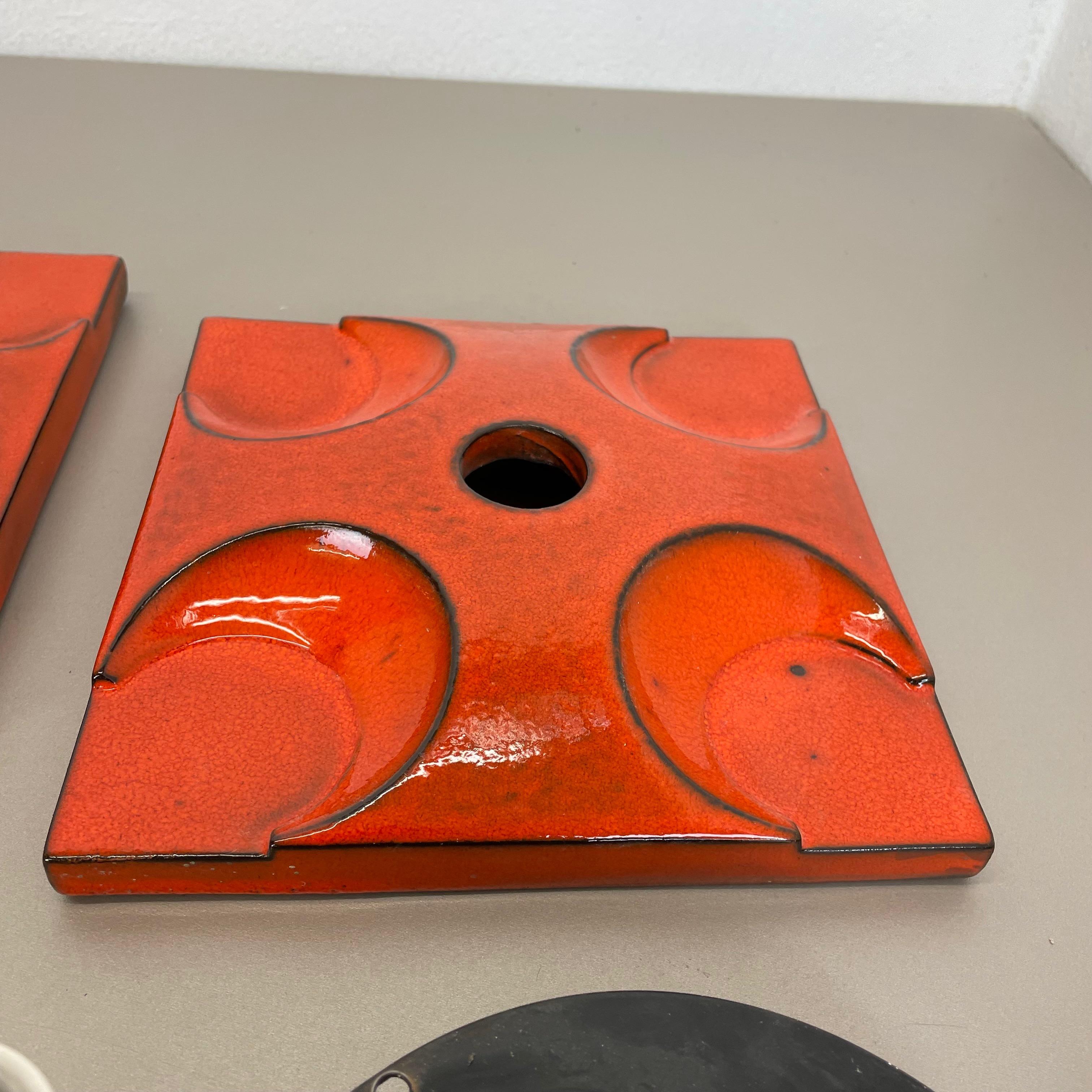 Set of Four Red-Orange Ceramic Fat Lava Wall Lights by Pan Ceramics Germany 1970 For Sale 14