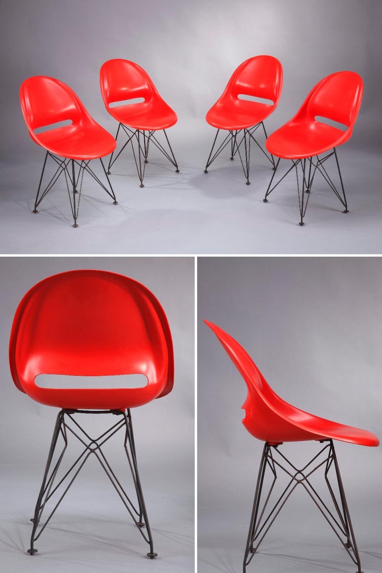 Set of Four Red Seats For Sale at 1stDibs
