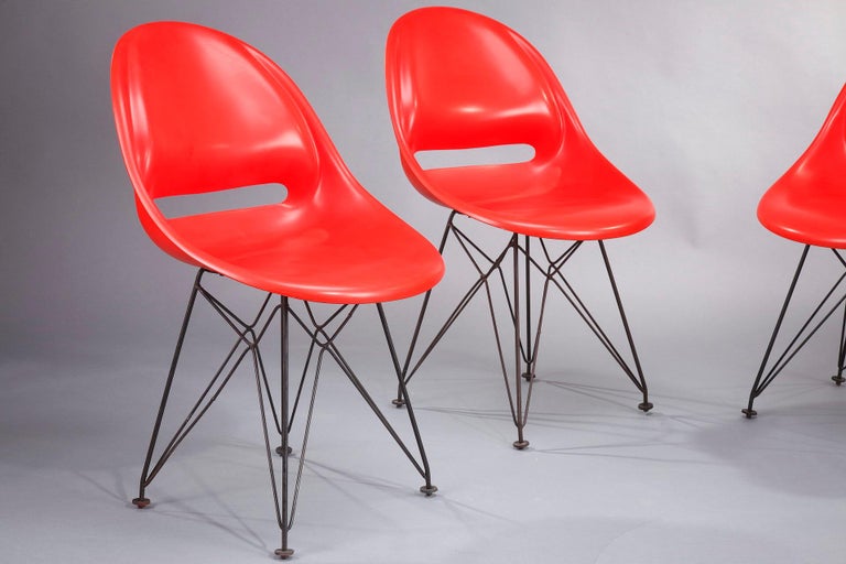 Set of Four Red Seats For Sale at 1stDibs