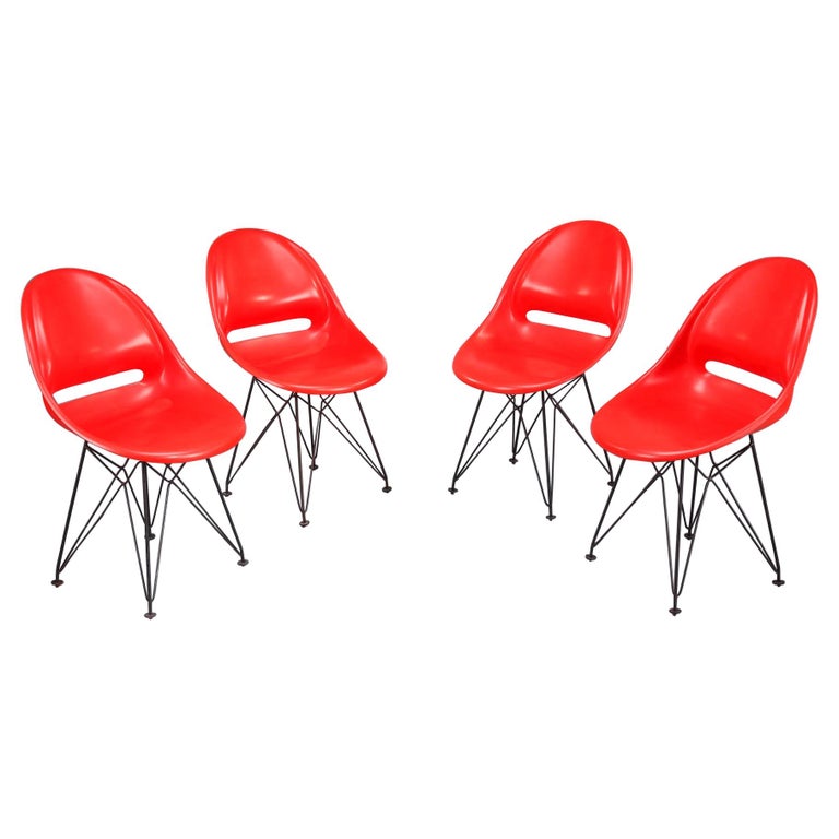 Set of Four Red Seats For Sale at 1stDibs