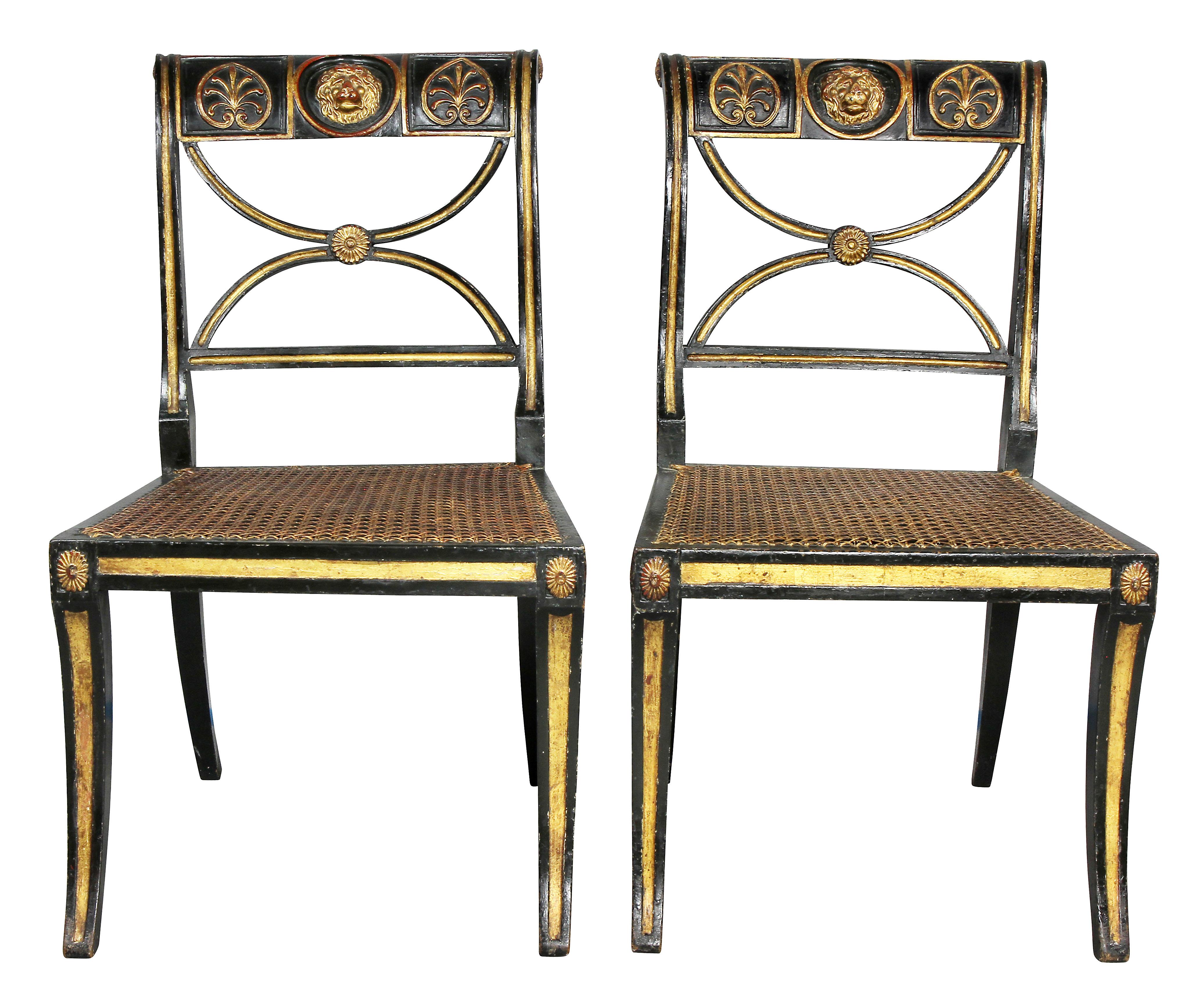 Set of Four Regency Ebonized and Giltwood Chairs In Good Condition In Essex, MA