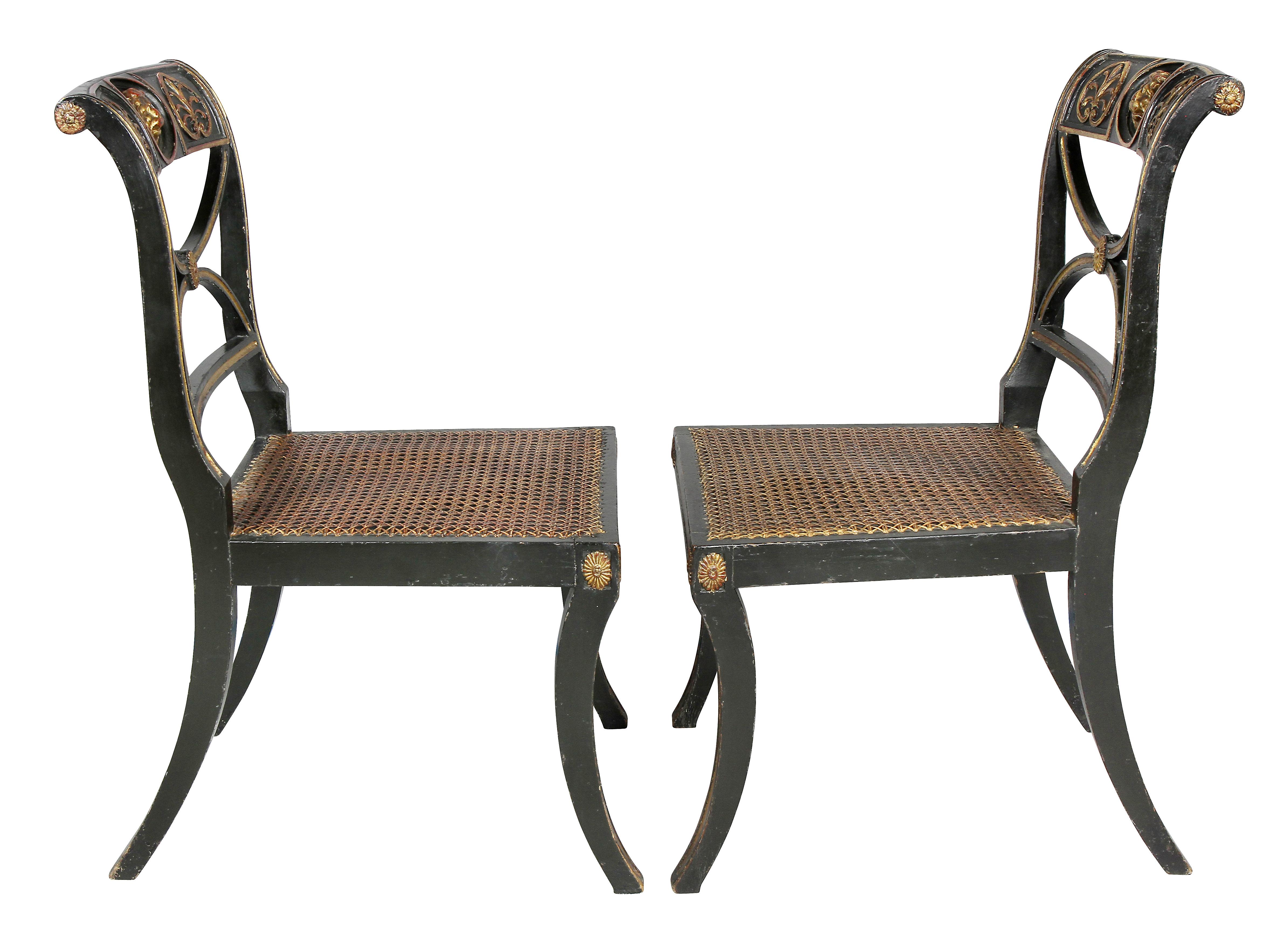 Set of Four Regency Ebonized and Giltwood Chairs 2