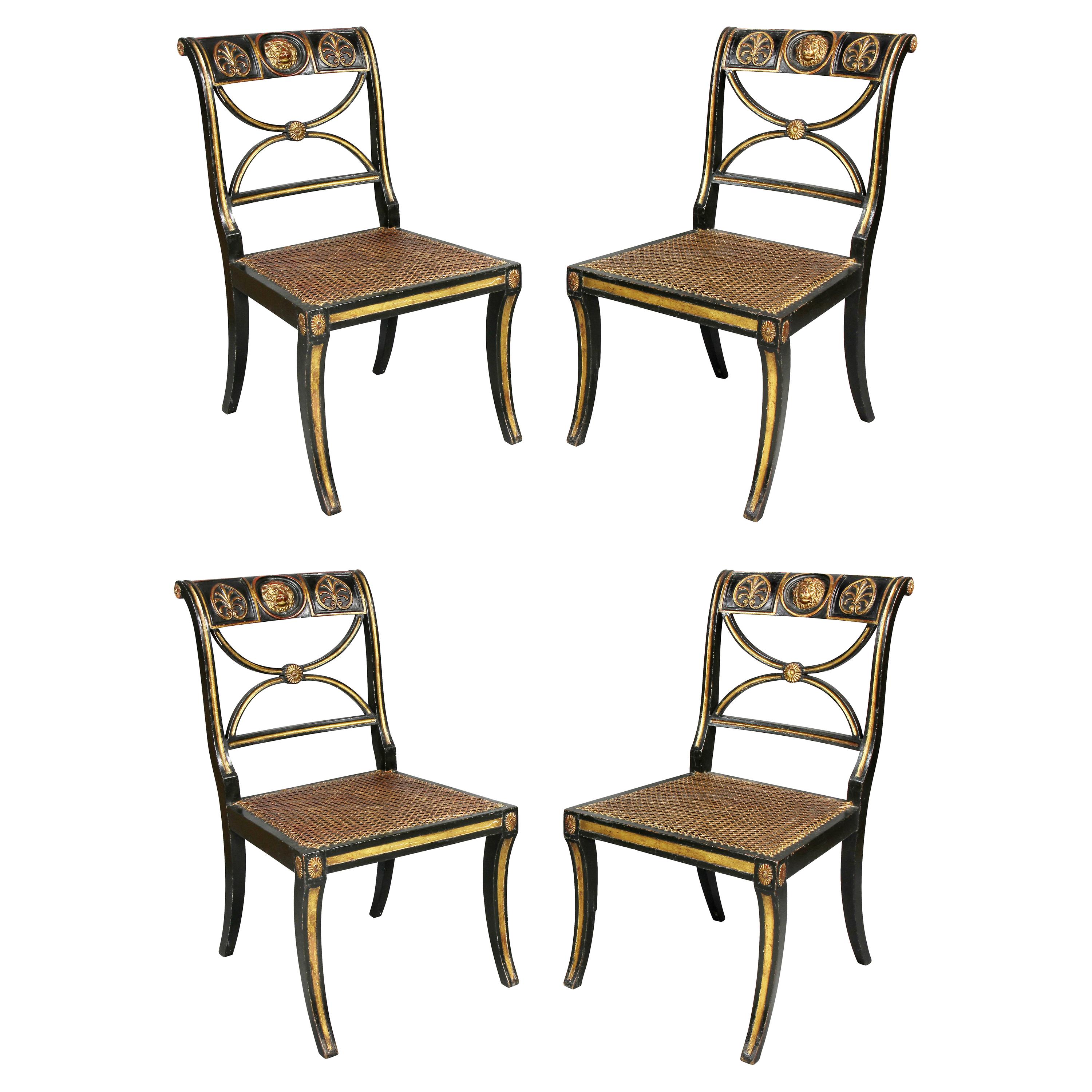 Set of Four Regency Ebonized and Giltwood Chairs