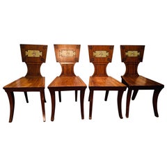 Set of Four Regency Mahogany and Ebony Armorial Hall Chairs