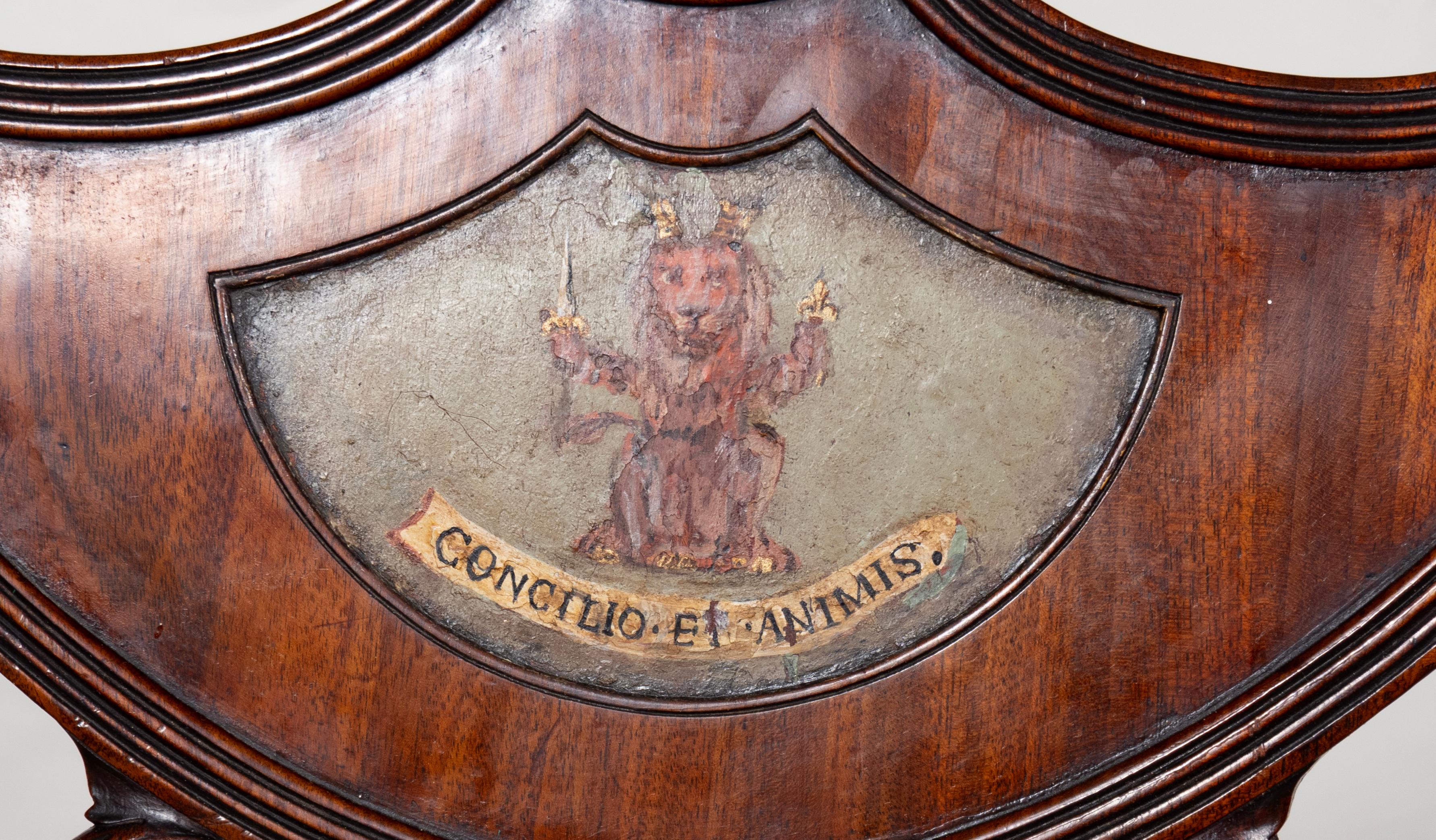 Set Of Four Regency Mahogany Armorial Hall Chairs For Sale 5