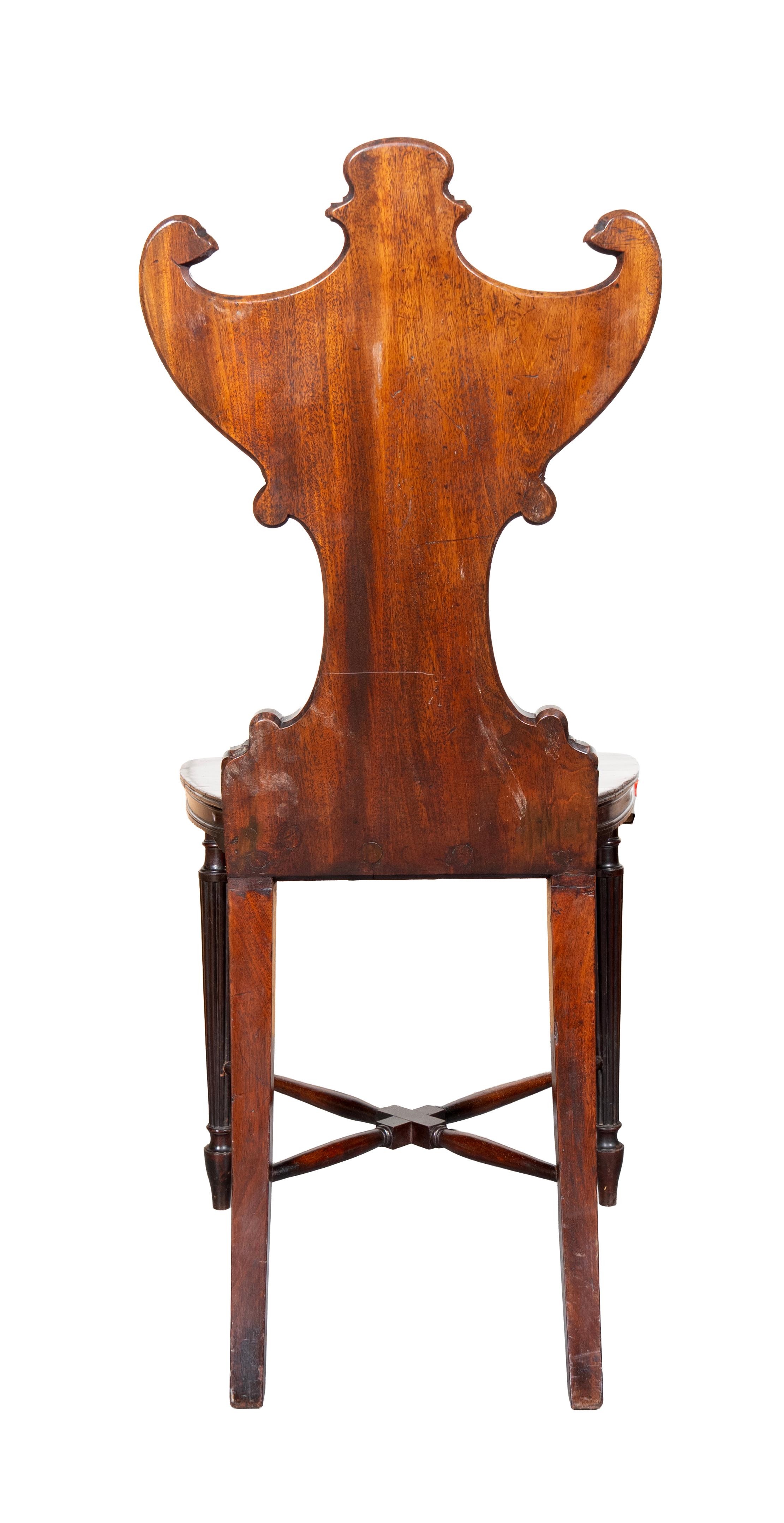 Set Of Four Regency Mahogany Armorial Hall Chairs For Sale 1