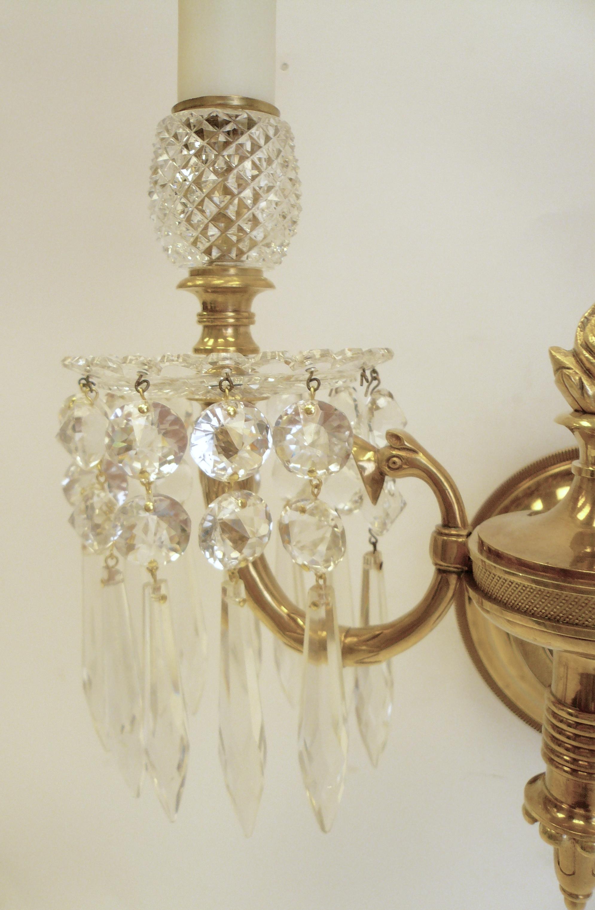 Set of Four Regency Style Bronze and Crystal Sconces by Perry & Co. 4