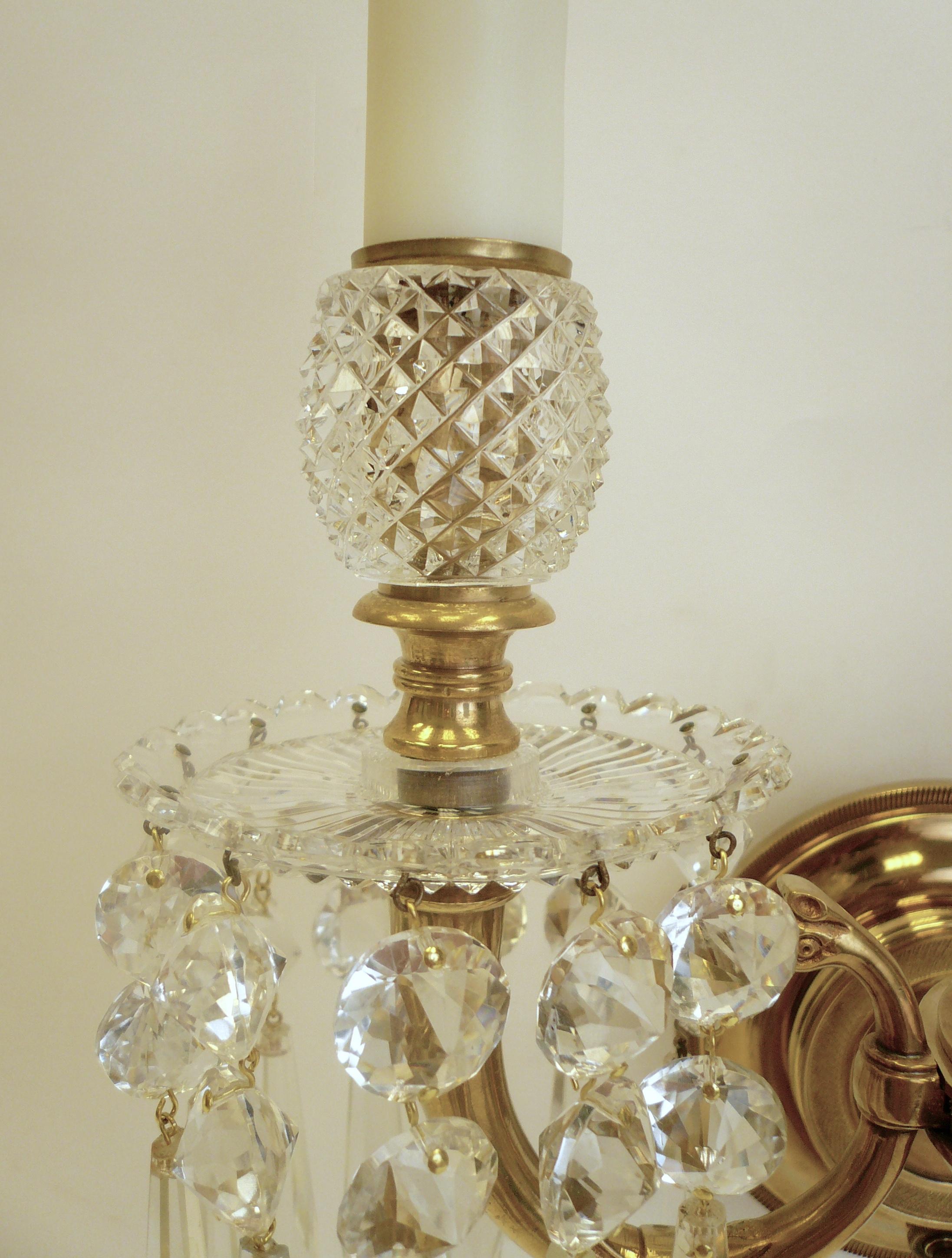 Set of Four Regency Style Bronze and Crystal Sconces by Perry & Co. In Good Condition In Pittsburgh, PA
