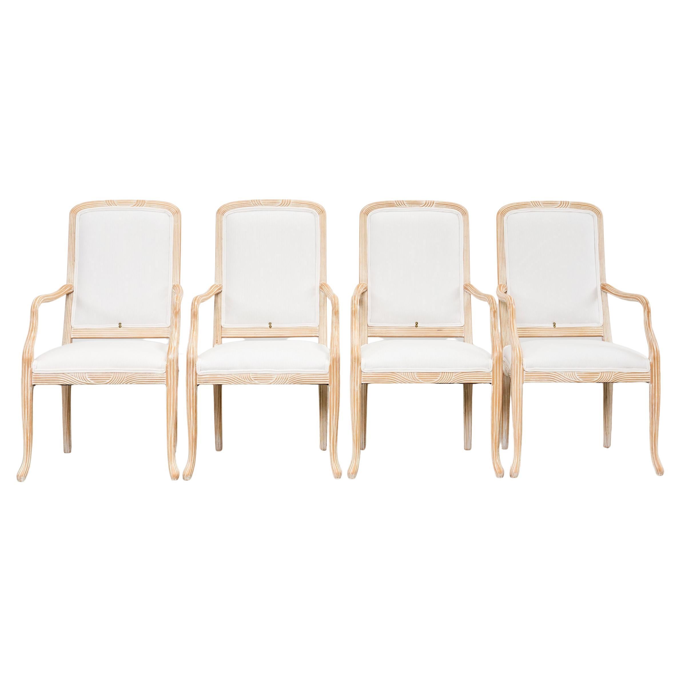 Juego de cuatro sillas de comedor de abedul rubio cerúleo estilo Regencia en venta